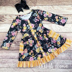OOH La Llama Floral Lg Sleeve Dress/Free Accessory